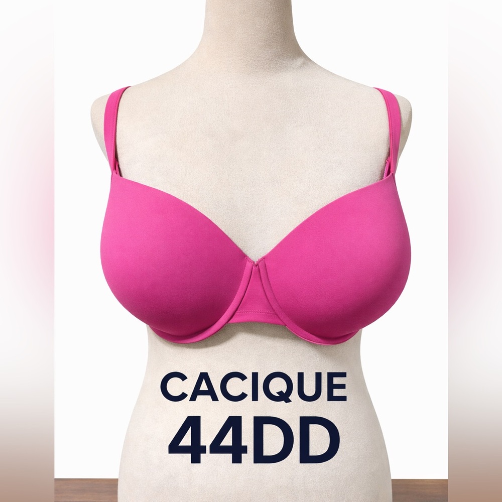 Cacique 44DD Fuchsia Pink T-Shirt Bra Smooth Underwire Lane Bryant